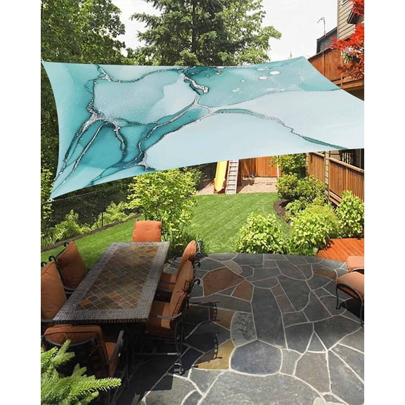 Marble Turquoise Sun Sail Shades Rectangle Canopy,Sunlight Block Heavy Duty Curved Backyard Shade Cover,Abstract Nature Cracks Silver Wavy Waterproof Sun Shades for Patios Garden Pergola 6.5'x10'