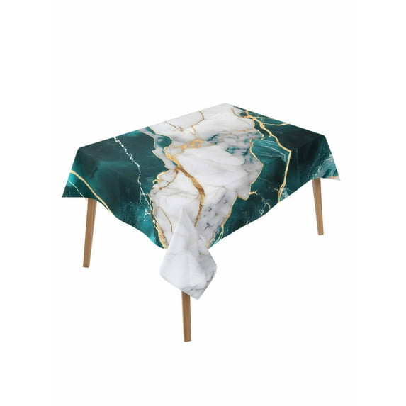 Marble Turquoise Table Cloth, Abstract Gold White Brick Stone Motif Waterproof Tablecloth for Rectangle Tables, Reusable Washable Fabric Table Cover for Restaurant Kitchen Dining Tables 60"x84"