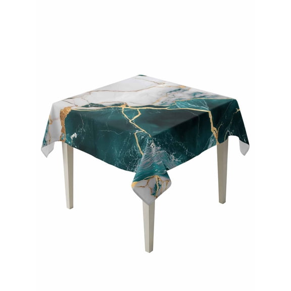 Marble Turquoise Table Cloth, Abstract Gold White Brick Stone Motif Waterproof Tablecloth for Square Tables, Reusable Washable Fabric Table Cover for Restaurant Kitchen Dining Tables 54"x54"