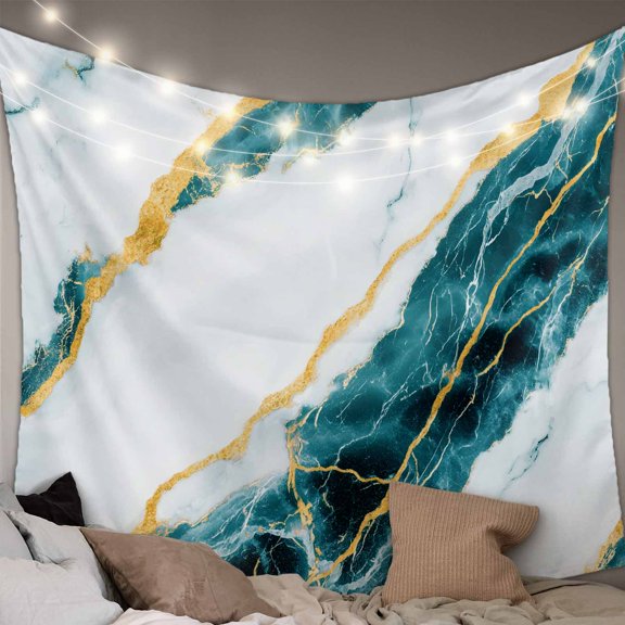 Marble Turquoise Tapestry for Bedroom Wall Hanging Tapestry, Gold Foil Ceramic Style Crack Scratch Ceiling Backdrop Tapestries Poster Blanket Wall Decor for Teens Room Living Room Dorm 55" x 73"
