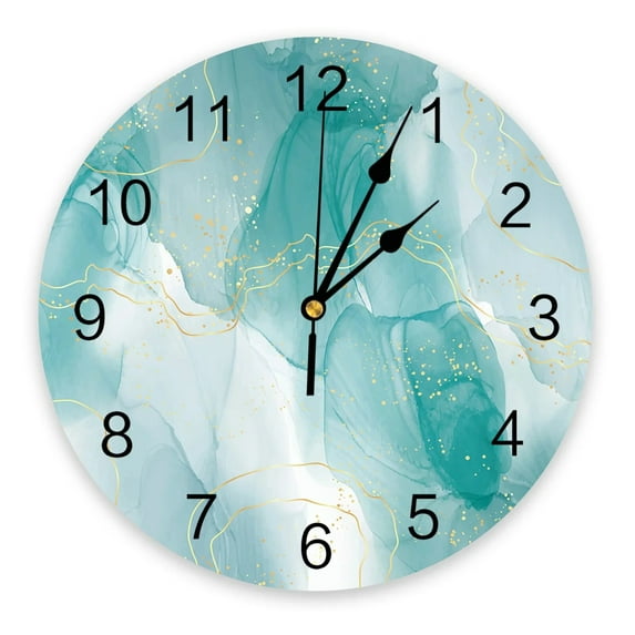 Marble Turquoise Wall Clocks Silent Living Room Decoration Round Wall Clock Home Bedroom Kitchen Wall Decor Clocks(14 Inch)