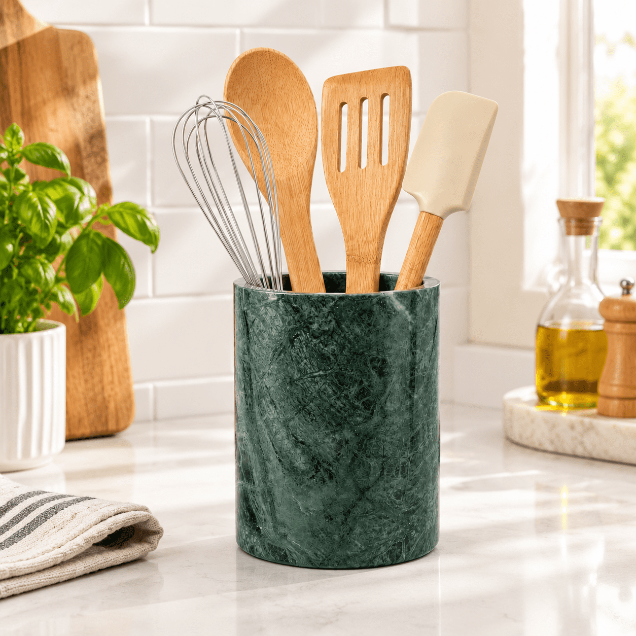 Marble Utensil Crock For Kitchen Green Holder - Walmart.com