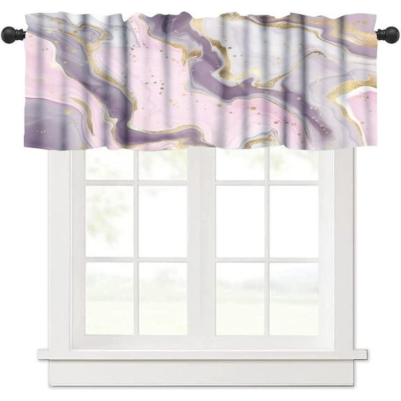 Marble Valances Curtain for Kitchen, Gradient Pastel Pink Liquid Marble Glitter Foil Textured Window Treatment Valances Short Curtains Rod Pocket Drape for Dining Room Home Decor, 54x18inch