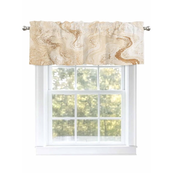 Marble Valances for Windows Abstract Fluid Art Beige Brown Marble Texture Modern Kitchen Valance Curtain Rod Pocket Small Curtains for Cafe Bathroom Laundry Basement 42" x 12"
