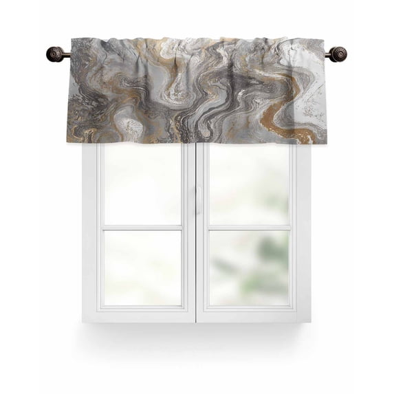 Marble Valances for Windows Abstract Fluid Art Grey Brown Marble Texture Modern Valance Rod Pocket Short Window Treatments Curtains for Kitchen Bathroom Living Room Bedroom, 42 x 18 Inch