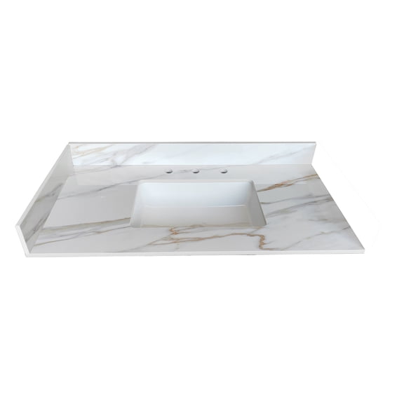 Marble Vanity Top Bathroom Vanity Top with Undermount Rectangular Middle Sink 4 in Height Backsplash Pre-Drilled Faucet Hole Carrara White with Veins