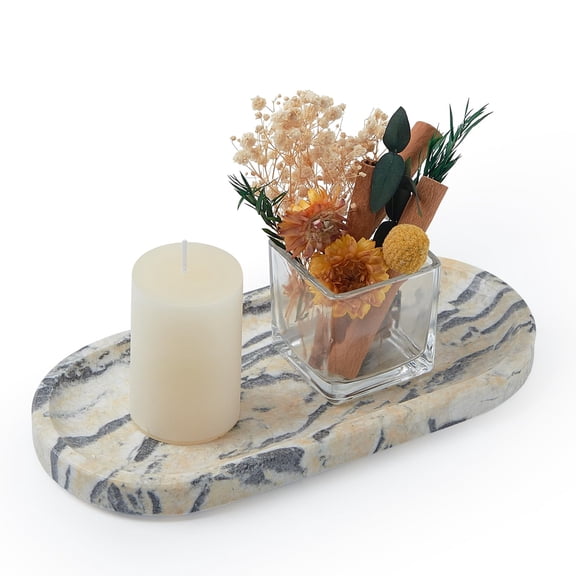 Marble Vanity Tray Ink Wash Yellow 9.8" x 4.7" x 0.7" Bathroom Countertop Organizer