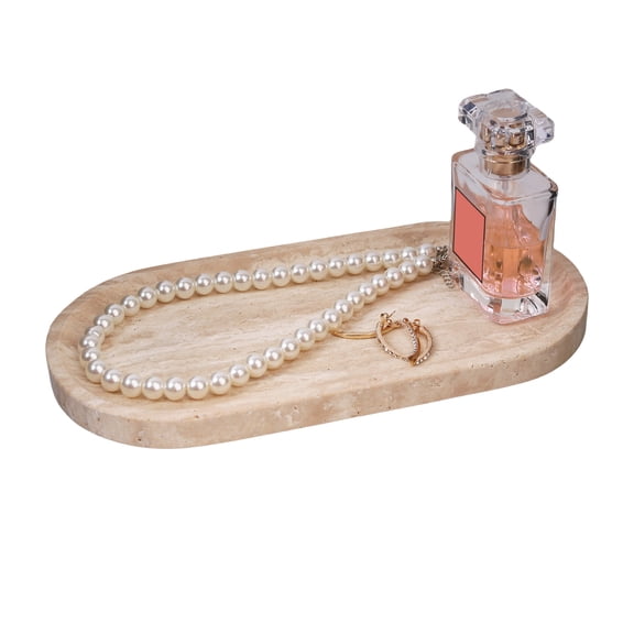 Marble Vanity Tray for Bathroom Counter, 10"x5" Travertine Decorative Tray for Perfume, Candles, Stone Jewelry Dish Tray