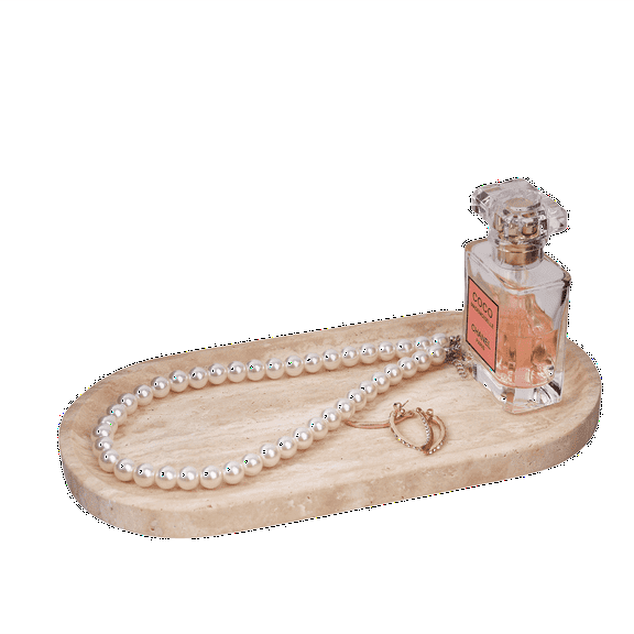 Marble Vanity Tray for Bathroom Counter, 10"x5" Travertine Decorative Tray for Perfume, Candles, Stone Jewelry Dish Tray