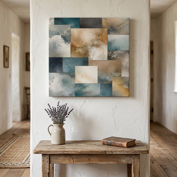 Marble Vein Canvas Wall Art for Living Room Bedroom Bathroom, Abstract Vintage Khaki Teal Cloud Sand Patchwork Canvas Art Wall Decor, Artwork for Walls Home Office Decor, 8"x8"
