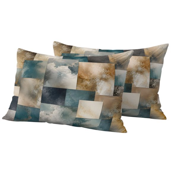 Marble Vein Pack of 2 Outdoor Throw Pillow Covers 20x12 Inches, Abstract Vintage Khaki Teal Cloud Sand Patchwork Waterproof Pillowcases Decorative Cushion Cover for Patio Garden Furniture