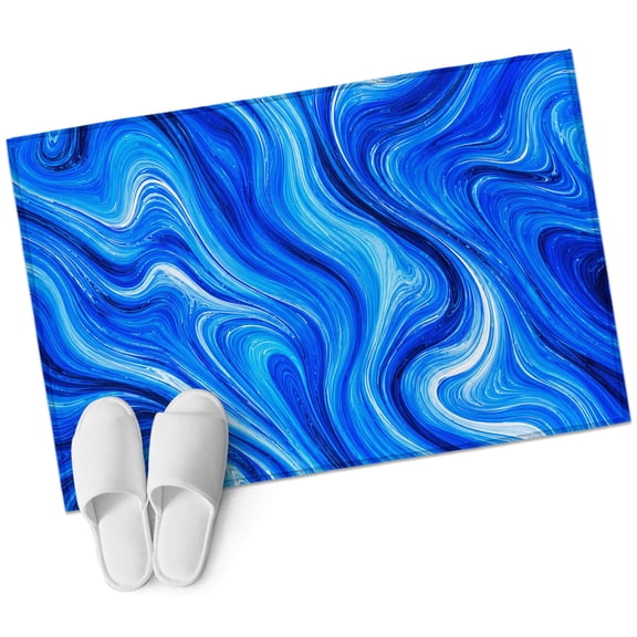 Marble Veins Area Rug, Abstract Minimalist Navy Blue White Swirling Waves Rectangular Non-Slip Absorbent Washable Area Rug Felt Rubber Backing Indoor Carpet for Bedroom Living Room 2x3ft