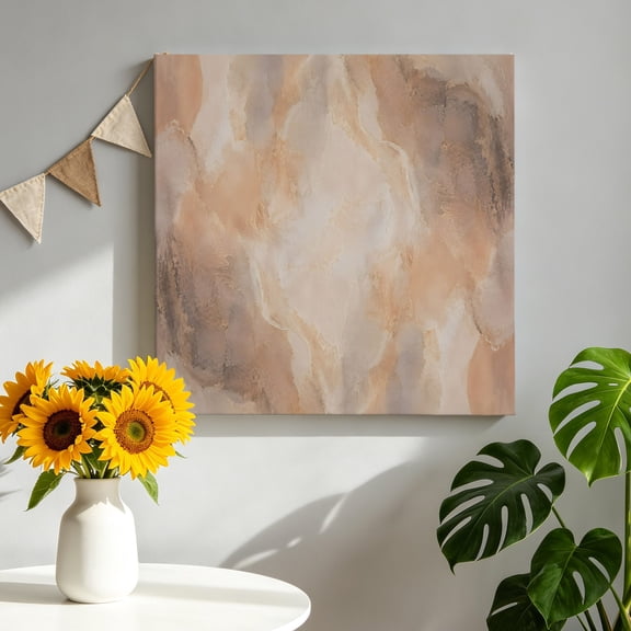 Marble Veins Canvas Wall Art, Abstract Terracotta Sand Fluid Strokes Texture Boho Framed Canvas Wall Decor Picture Print Artwork Decorations for Living Room Office Ready to Hang 8" x 8"
