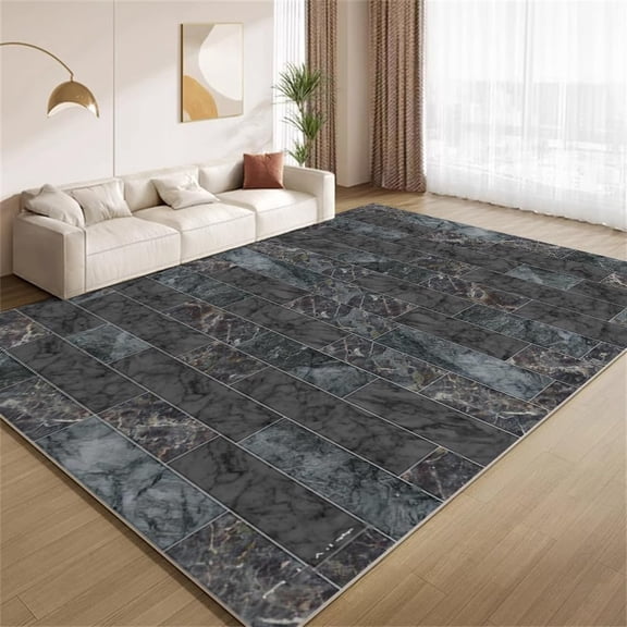 Marble Wall Area Rugs, Black Brick Texture Carpet, Washable Non Slip Low Pile Soft Rug for Living Room Bedroom Study Decor Mat 2ftx3ft