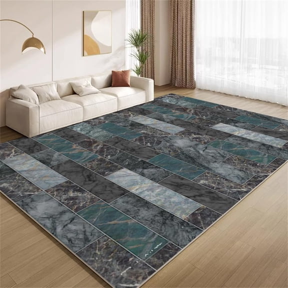 Marble Wall Area Rugs, Black Green Brick Texture Carpet, Washable Non Slip Low Pile Soft Rug for Living Room Bedroom Playroom Decor Mat 2ftx3ft