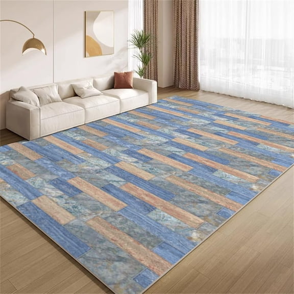 Marble Wall Area Rugs, Blue Brown Brick Texture Carpet, Washable Non Slip Low Pile Soft Rug for Living Room Bedroom Study Decor Mat 2ftx3ft