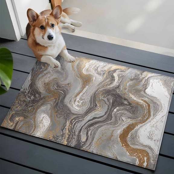 Marble Washable Area Rug 2x3 Abstract Fluid Art Grey Brown Marble Texture Modern Low-Profile Area Rugs with Non Slip Backing Indoor Floor Carpet for Entrance Living Room Bedroom Home Office