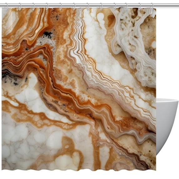 Marble Waterproof Printed Bathroom Curtain Set with Hooks for Bathroom Decoration