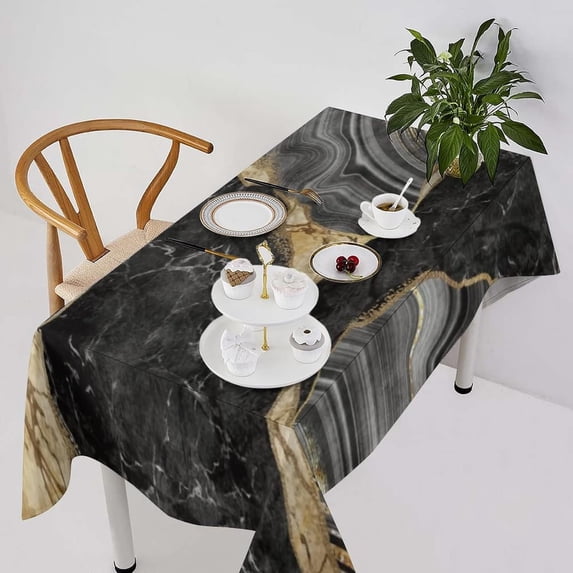 Marble Waterproof Tablecloth,Abstract Luxury Black Gray Gold Texture Marble Reusable Oil-Proof Table Cover for Kitchen Dining Room Party Holiday Celebration Decor Rectangle-60 x120