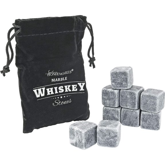 Marble Whiskey Stones Natural Reusable Chilling Rocks for Whiskey & Bourbon, Silver Finish, One Size