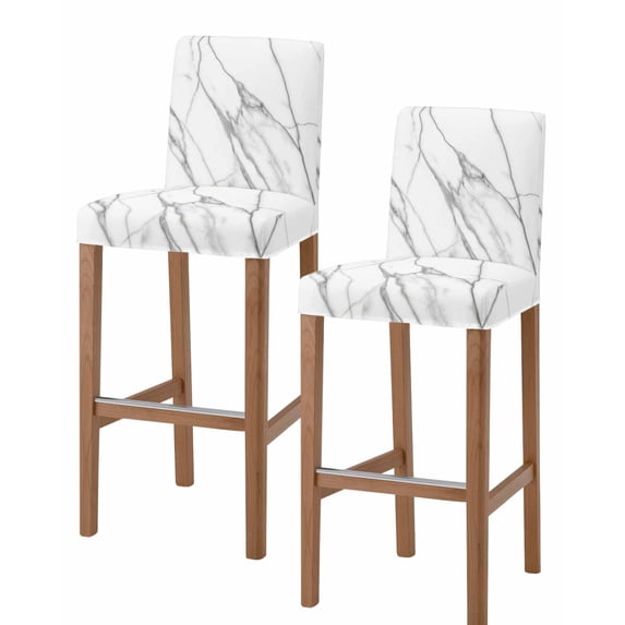 Marble White Bar Stool Covers Set of 2, Ombre Grey Modern Minimalist Stretch Washable Bar Chair Covers with Backs, Removable Pub Counter Height Chair Cover for Kitchen Dining Room Cafe