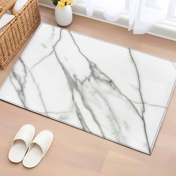 Marble White Bathroom Rug Washable 2x3 Entryway Rug Non Slip Ombre Grey Modern Minimalist Front Door Mat Low Pile Indoor Doormat Throw Floor Carpet for Kitchen Bedroom Entrance