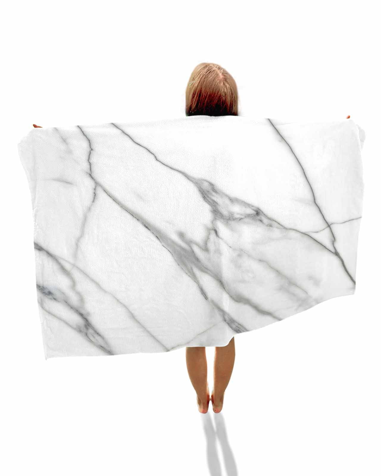 Marble White Beach Towels Oversized Super Absorbent, Ombre Grey Modern Minimalist Lightweight Bath Towel Quick Dry Sets For Bathroom/Pool/Rv Camping/Beach Play/Gym Room/Picnic 23"x47"