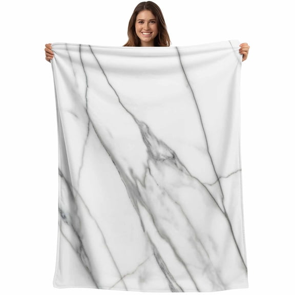 Marble White Blanket Soft Cozy Warm Throw Blanket for Couch, Plush Fuzzy Flannel Fleece Blankets for Sofa, Ombre Grey Modern Minimalist Bed Blankets Lightweight Gifts for Women, 50"x60"