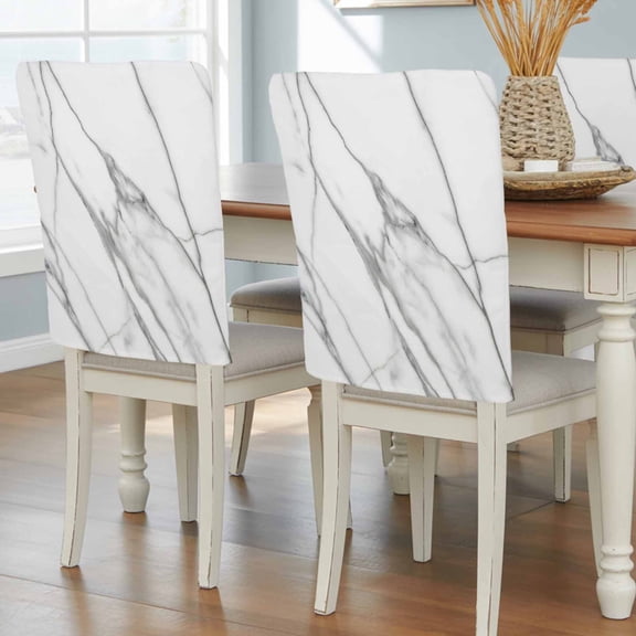 Marble White Chair Back Covers, Ombre Grey Modern Minimalist Removable Chair Covers for Dining Chairs Set of 4, Washable Chairs Slipcovers Back Seat Protector for Wedding Party 19"x20"
