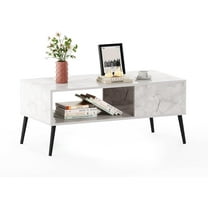 Marble White Coffee Table, Mid Century Modern Center Table with Storage for Living Room Home Office Apartment
