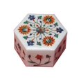 thumbnail image 1 of Marble White Custom Jewelry Box Multi Stone Floral Arts, 1 of 5