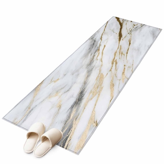 Marble White Gold 2'x6' Runner Rug, Modern Abstract Geometric Washable Non-Slip Area Rugs for Hallway Kitchen Floor Bedroom Entryway, Laundry Carpet Decoration Indoor Mat