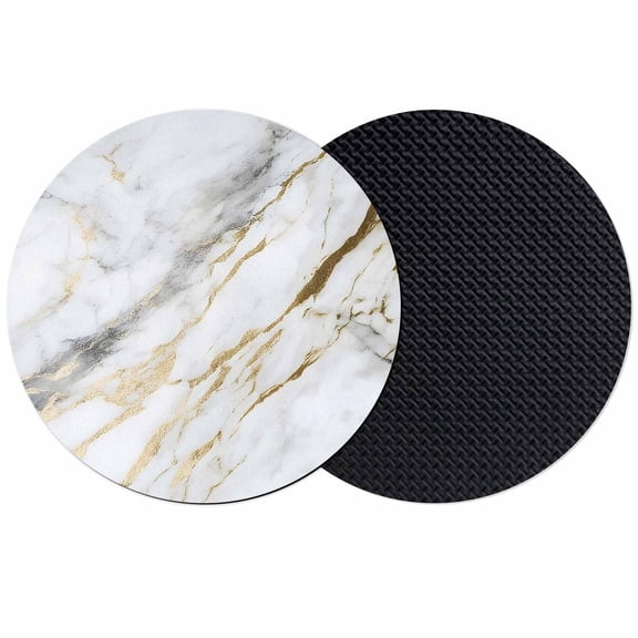 Marble White Gold Coasters Set of 2, Modern Abstract Geometric Absorbent Coasters for Drinks, Coaster for Bar Office Dining Coffee Table Accessories Decor, Non Slip Round Desk Coaster