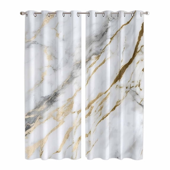 Marble White Gold Kitchen Curtains 96 Inch Length, Modern Abstract Geometric Grommet Top Bedroom Living Room Curtains, Light Filtering Cafe Curtain Drapes 2 Panels Set 104''x96''