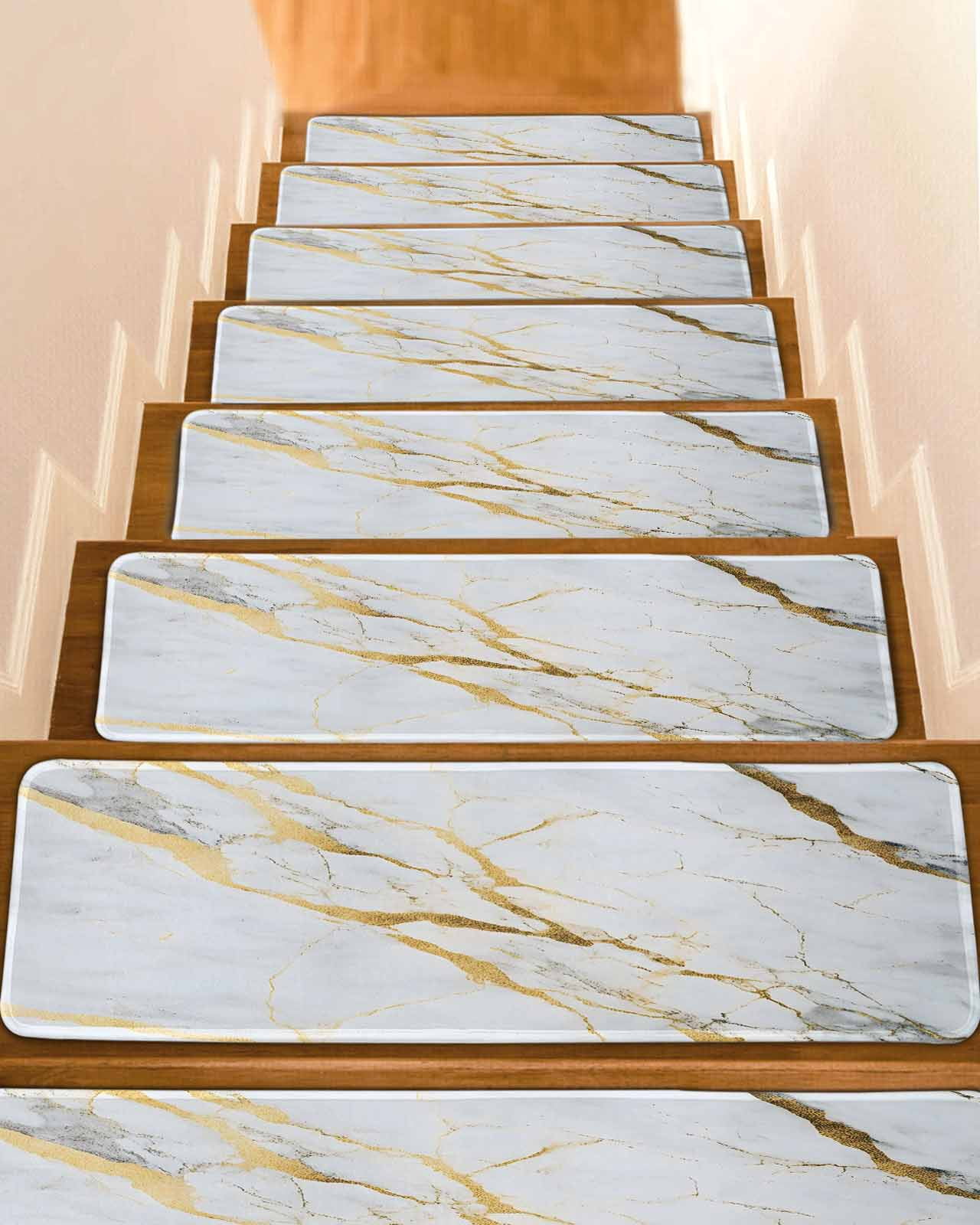 Marble White Gold Non-Slip Stair Treads for Wooden Steps, 15 Pack ...