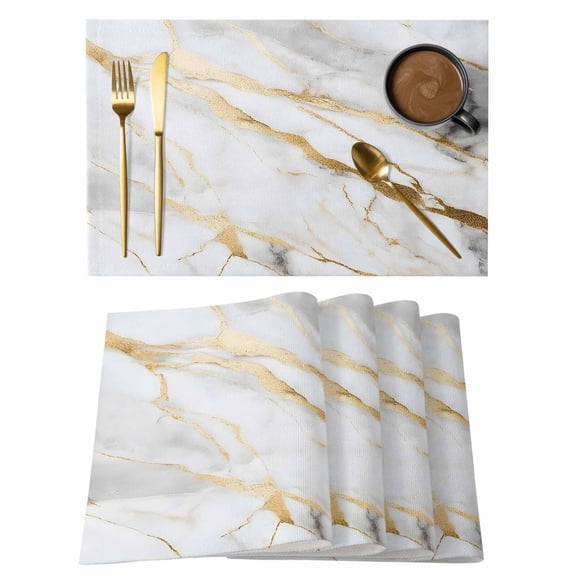 Marble White Gold Placemats Set of 2, Cotton Linen Fabric Place Mats, Abstract Simple Marble Geometric Washable Decorative Table Mats Protector for Home Kitchen Dining Wedding Party Coffee Tables