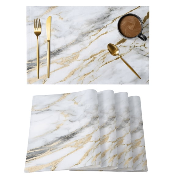 Marble White Gold Placemats Set of 2, Cotton Linen Fabric Place Mats, Modern Abstract Geometric Washable Decorative Table Mats Protector for Home Kitchen Dining Wedding Party Coffee Tables