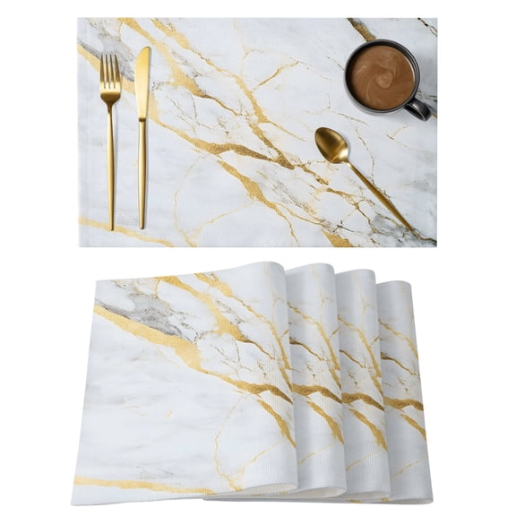 Marble White Gold Placemats Set of 2, Cotton Linen Fabric Place Mats, Modern Marbles Geometric Washable Decorative Table Mats Protector for Home Kitchen Dining Wedding Party Coffee Tables
