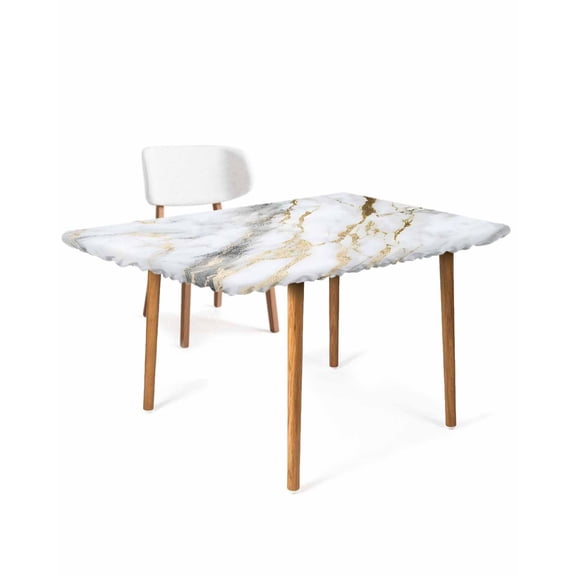 Marble White Gold Rectangle Tablecloth, Waterproof Elastic Fitted Table Covers for 3 Foot Tables, 24x36inch Decorative Tablecloths for Picnic, Camping, Indoor, Outdoor, Modern Abstract Geometric