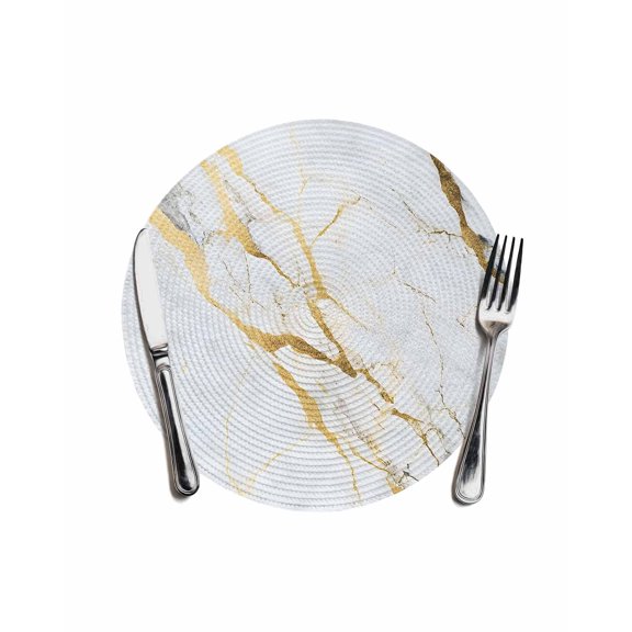 Marble White Gold Round Placemats for Dinning Tables, Heat-proof Braided Table Mats 13 Inch, Modern Marbles Geometric Washable Place Mat for Kitchen Restaurant Party Decor Supplies Table Setting