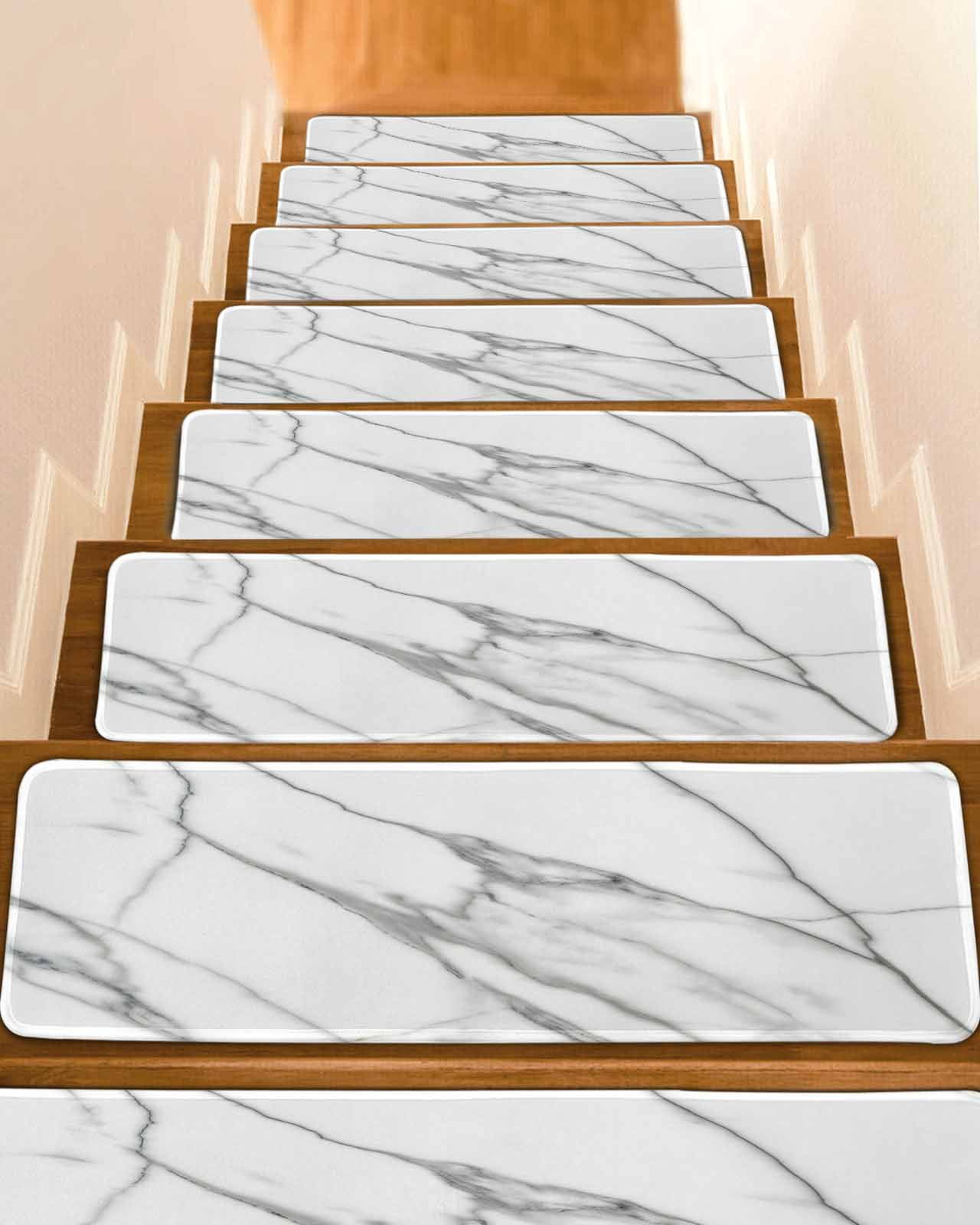 Marble White Non-Slip Stair Treads for Wooden Steps, 15 Pack-8x30in ...