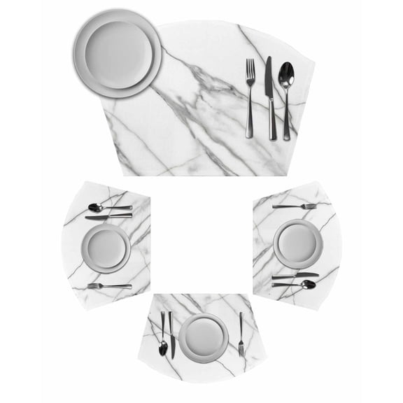 Marble White Round Placemats Set of 2, Ombre Grey Modern Minimalist Placemats for Round Dining Table Shape Wedge Placemats for Outdoor Indoor Wipeable Clean Table Place Mats