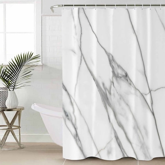 Marble White Shower Curtain Set, Waterproof Shower Curtains for Bathroom, Ombre Grey Modern Minimalist Washable Fabric Cloth Bath Curtain for Bathtub Decoration with Hooks 72x78 Inches