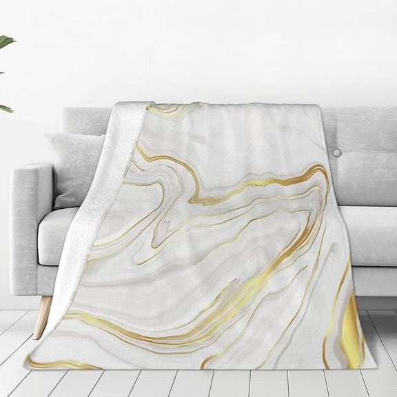 Marble White Throw Blanket For Couch, Ultra Soft Micro Fleece Blanket Light Weight Anti Pilling Flannel Air Conditioning Blanket 60" x 80"