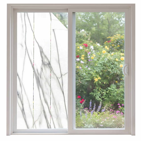 Marble White Window Privacy Film, Ombre Grey Modern Minimalist Static Cling UV Sun Blocking Heat Control Window Tint Day and Night, Non-Adhesive Reusable One Way Windows Privacy Cover 35.4''x78.7''