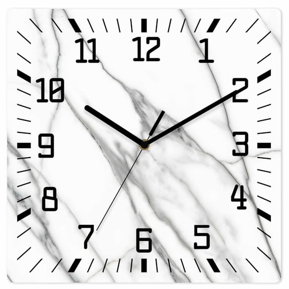 Marble White Wooden Wall Clock Silent Non Ticking, Ombre Grey Modern Minimalist Square Wall Clocks Battery Operated, Decor Clock for Home Office, Living Room, Kitchen, 12 Inch