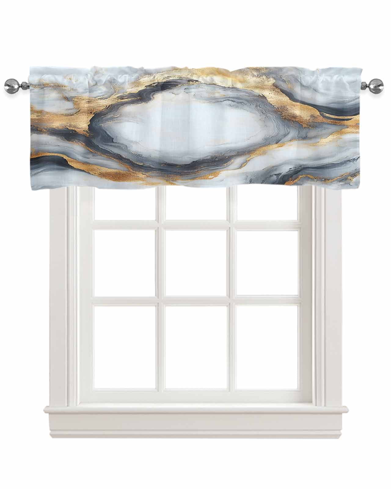 Marble White Yellow Kitchen Valances for Windows Farmhouse Linen Window ...