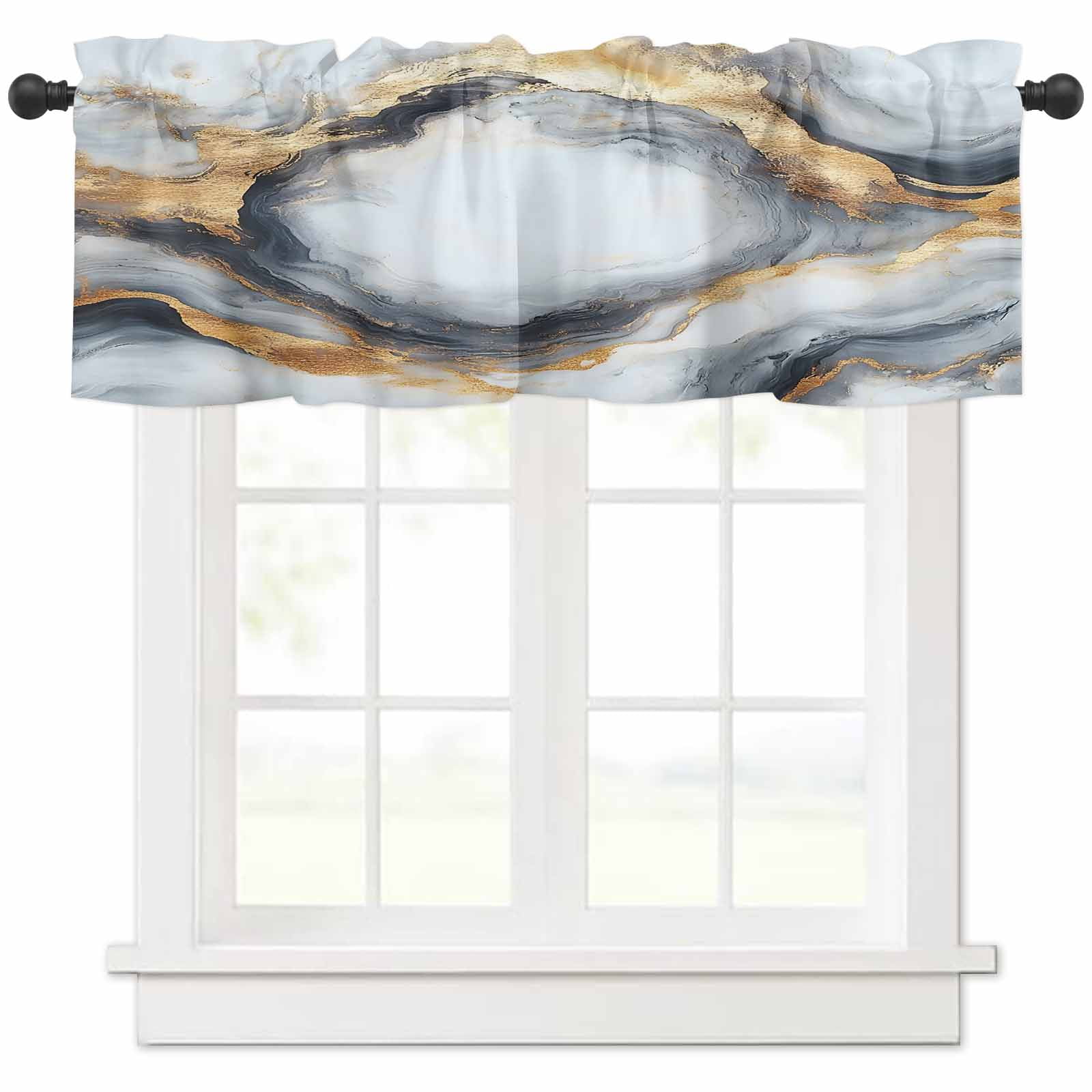Marble White Yellow Valances for Windows Farmhouse Kitchen Curtains ...