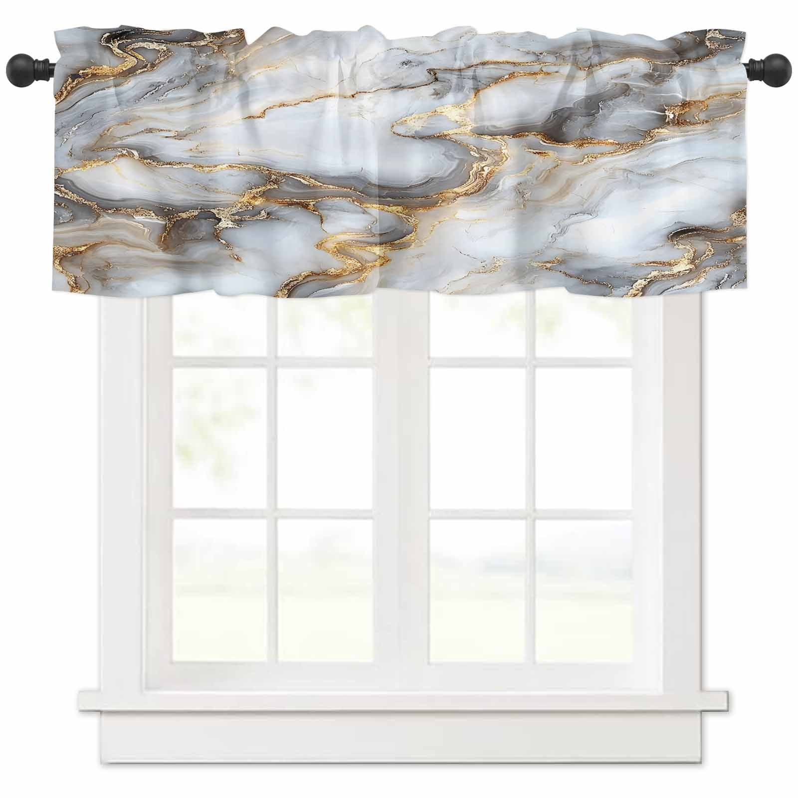 Marble White Yellow Valances for Windows Farmhouse Kitchen Curtains ...