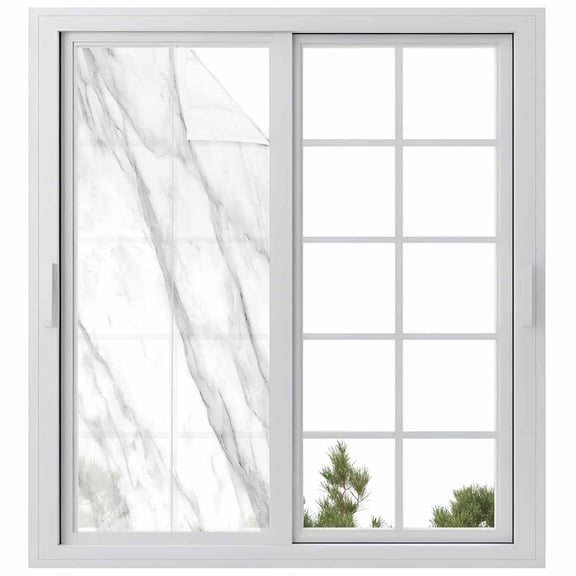 Marble Window Privacy Film, Modern Grey White Rock Monochrome Simple Static Cling UV Sun Blocking Heat Control Window Tint Day and Night, Non-Adhesive One Way Windows Privacy Cover 23.6''x59''